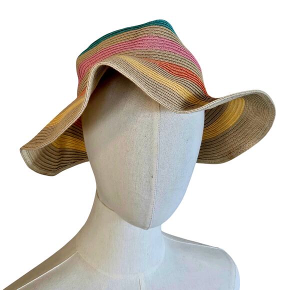 One Size – FSC Pastel Stripe Natural Fiber Brimmed Hat - Picture 1 of 4